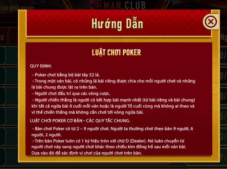 Poker Tại ManClub Siêu Phẩm Cá Cược Hấp Dẫn Với Tỷ Lệ Thắng Lớn